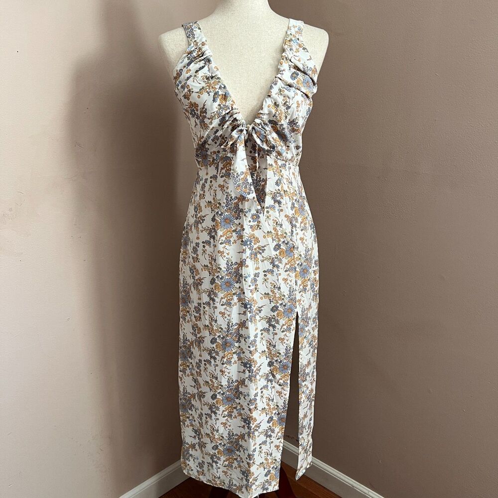NWT Abercrombie & Fitch Floral Midi Dress Tie Front Sleeveless Cottagecore Sz S